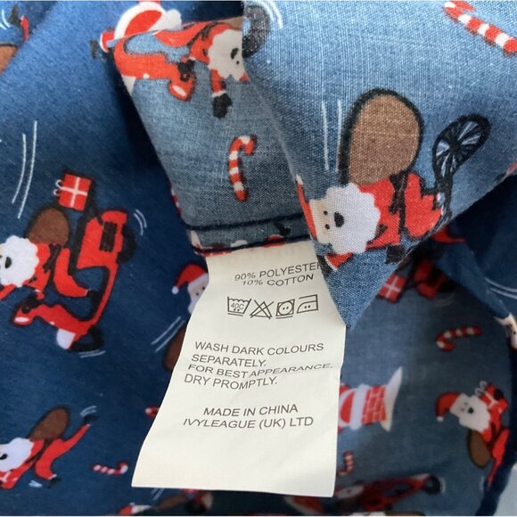 Simon Banks Mens Holiday Shirt M 15.5 Blue Santa Claus Print Button-Down - Picture 5 of 5